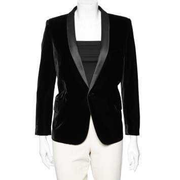 Pre Owned Saint Laurent Black Velvet & Satin Lapel Detailed Blazer L