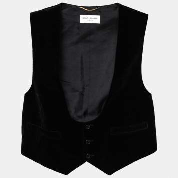 Pre Owned Saint Laurent Black Velvet Belted Back Vest Waistcoat L