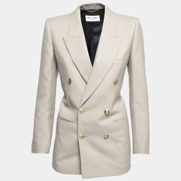 Pre Owned Saint Laurent Taupe Wool Double Breasted Blazer S
