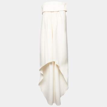 Pre Owned Saint Laurent Cream Silk Crepe Strapless Asymmetric Maxi Dress S