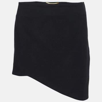 Pre Owned Saint Laurent Black Crepe Sable Asymmetric Mini Skirt S