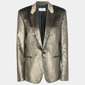 Pre Owned Saint Laurent Gold Sparkly Cotton Long Sleeve Blazer XXL