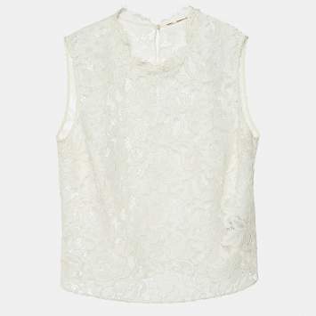 Pre Owned Saint Laurent White Lace Sleeveless Blouse M