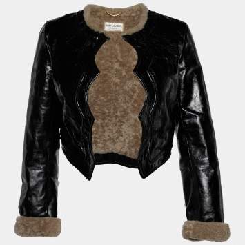 Pre Owned Saint Laurent Black Leather & Shearling Lined Cropped Jacket M
