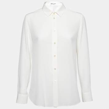 Pre Owned Saint Laurent Off-White Crepe de Chine Silk Shirt M
