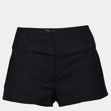 Pre Owned Saint Laurent Black Wool Ribbon Trim Shorts S