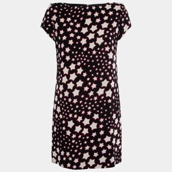 Pre Owned Saint Laurent Paris Star Print Crepe Mini Dress M  