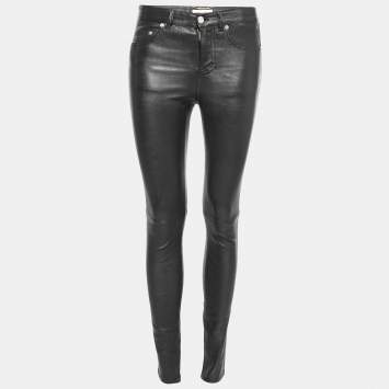 Pre Owned Saint Laurent Black Leather Skinny Fit Pants M