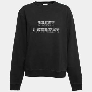 Pre Owned Saint Laurent Black Logo Printed Cotton Sweatshirt XL