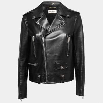 Pre Owned Saint Laurent Black Leather Biker Jacket L