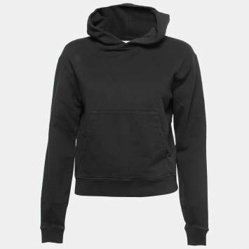 Pre Owned Saint Laurent Paris Black Cotton Studded Mask Hooded Sweatshirt XS