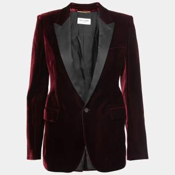 Pre Owned Saint Laurent Burgundy Velvet Single Breasted Blazer S