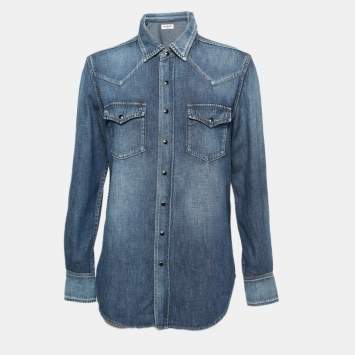 Pre Owned Saint Laurent Blue Denim Western Shirt M