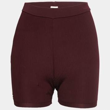 Pre Owned Saint Laurent Burgundy Ribbed Knit Biker Shorts S