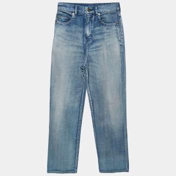 Pre Owned Saint Laurent Paris Blue Washed Denim High Waist Jeans M Waist 28"