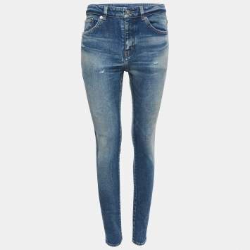 Saint Laurent Paris Blue Washed Distressed Denim Skinny Jeans M Waist 28" 
