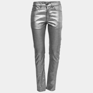 Pre Owned Saint Laurent Silver Coated Denim Straight Fit Jeans M Waist 29"
