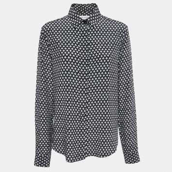 Pre Owned Saint Laurent Paris Black Printed Silk Blouse L