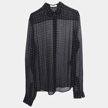 Pre Owned Saint Laurent Black Crystal Embellished Silk Blouse M