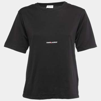 Saint Laurent Paris Black Logo Printed Cotton Crew Neck Half Sleeve T-Shirt S