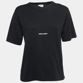 Pre Owned Saint Laurent Paris Black Cotton Logo Print T-Shirt S