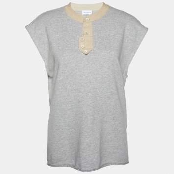 Pre Owned Saint Laurent Grey Cotton Knit Sleeveless T-Shirt S