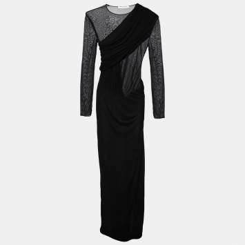 Saint Laurent Black Crepe & Jersey Draped Gown S