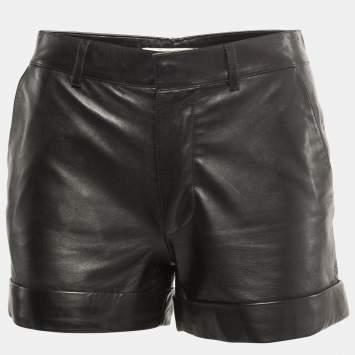 Pre Owned Saint Laurent Paris Black Leather High Waist Mini Shorts S