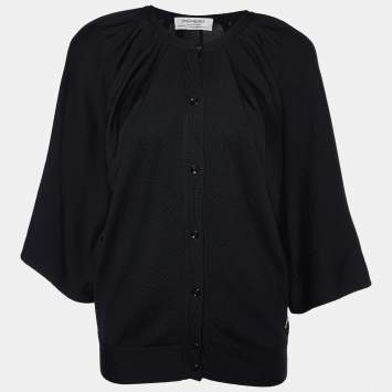 Pre Owned Yves Saint Laurent Black Virgin Wool Button Front Cardigan M