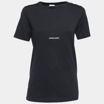 Saint Laurent Black Logo Print Cotton Half Sleeve T-Shirt XS