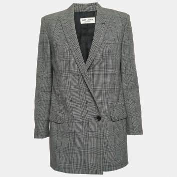 Pre Owned Saint Laurent Paris Black Checked Wool Single Breasted Blazer S