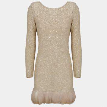 Pre Owned Saint Laurent  Women's Fabric Mini Dress - Gold - S