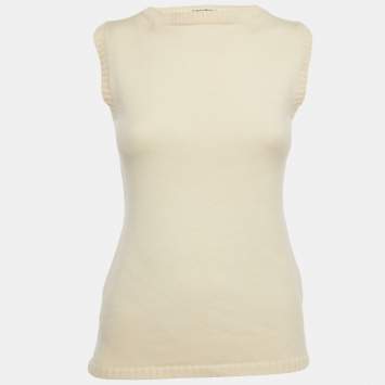 Pre Owned  Saint Laurent Paris Vintage Cream Wool Knit Sleeveless Sweater S