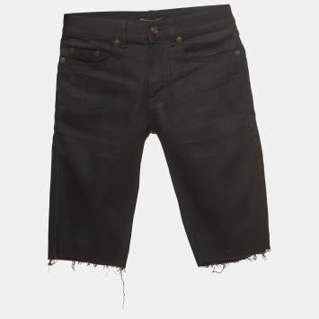 Pre Owned Saint Laurent Paris Black Denim Raw Edge Shorts S Waist 24''