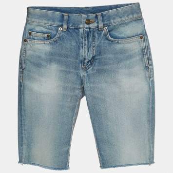 Pre Owned Saint Laurent Paris Blue Distressed Denim Bermuda Shorts S Waist 24''