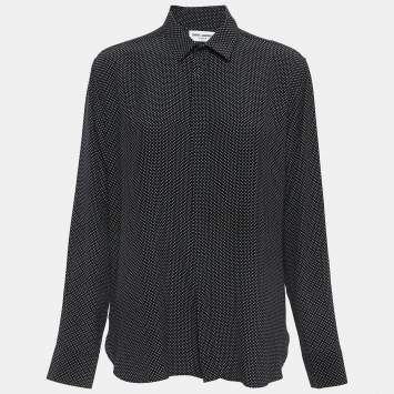 Pre Owned Saint Laurent Paris Black/White Polka Dots Silk Button Down Shirt M