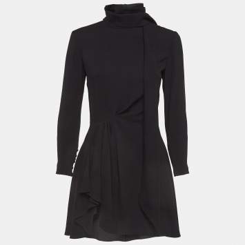 Pre Owned Saint Laurent Black Crepe Asymmetrical Mini Dress M