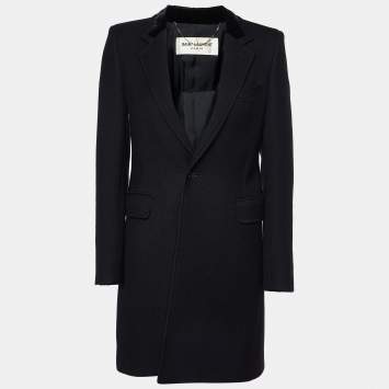 Pre Owned Saint Laurent Black Wool Mid Length Coat M