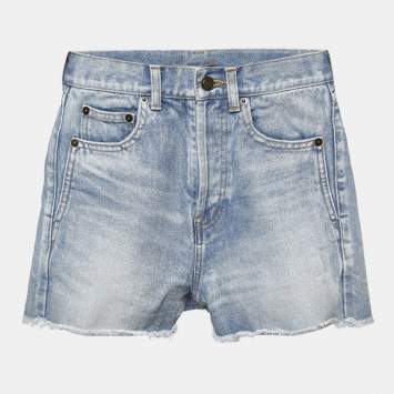 Pre Owned Saint Laurent Light Blue Ripped Denim Shorts S Waist 24"