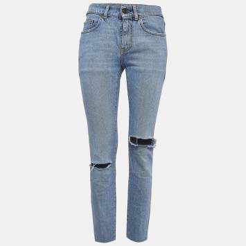 Pre Owned Saint Laurent Blue Ripped Denim Skinny Jeans M Waist 27"
