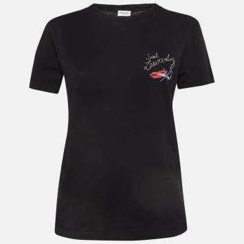 Pre Owned Saint Laurent Black No Smocking Print Cotton T-Shirt XS