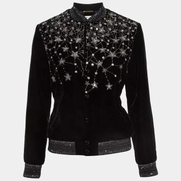 Pre Owned Saint Laurent Black Embellished Velvet Bomber Jacket S