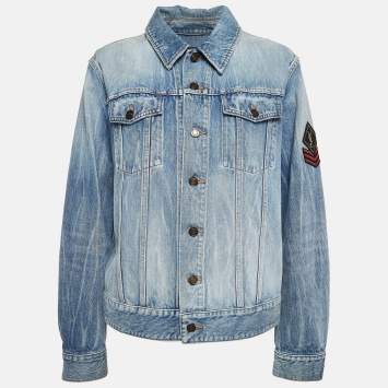 Pre Owned Saint Laurent Paris Blue Denim Applique Detail Jacket M