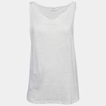 Saint Laurent Paris Off White Linen Jersey Tank Top S