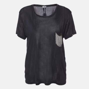 Pre Owned Saint Laurent Paris Grey Chain Pocket Silk Jersey T-Shirt M