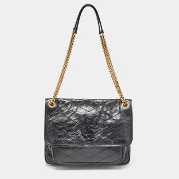 Pre Owned Saint Laurent Black Vintage Leather Medium Niki Shoulder Bag