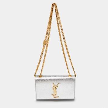 Pre Owned Saint Laurent Silver Leather Small Kate Chain Crossbody Bag