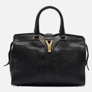 Pre Owned Saint Laurent Black Leather Small Ligne Y Cabas Chyc Tote