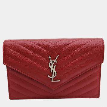 Pre Owned Saint Laurent Red Leather Cassandra Mini Crossbody Bag