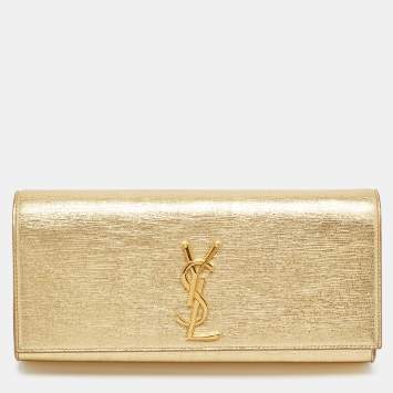 Pre Owned Saint Laurent Gold Leather Cassandre Clutch
